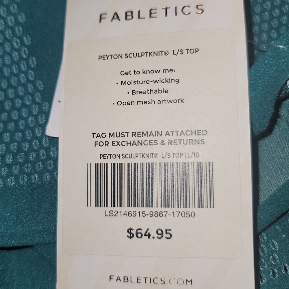 Fabletics Peyton SculptKnit Top Womens L Teal  Mock Neck Mesh Activewear Workout - Picture 7 of 9